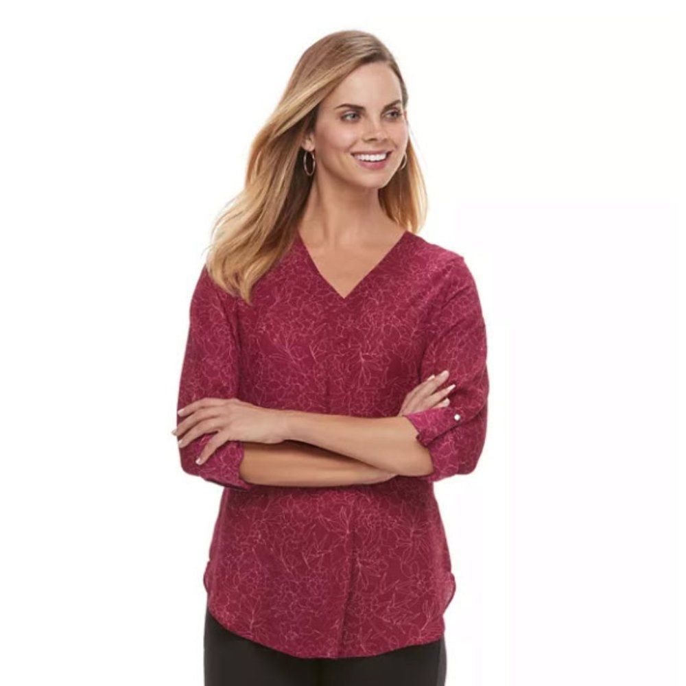 Apt. 9 Roll-Tab Chiffon Tunic Top in Pink Floral